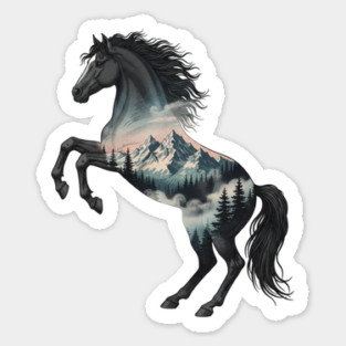 Majestic Wild Horse Double Exposure Mountain Nature Magnet