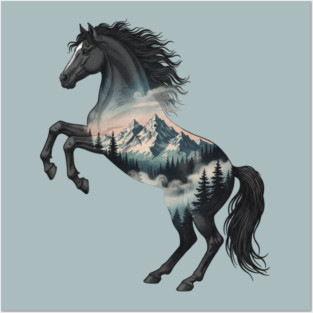 Majestic Wild Horse Double Exposure Mountain Nature Posters and Art