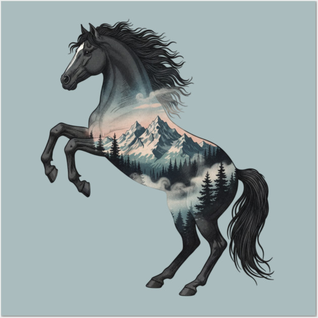 Majestic Wild Horse Double Exposure Mountain Nature Wall Art by BirdsnStuff