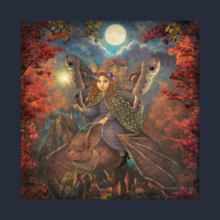 Moonlit Moth Fairy on a Bat T-Shirt