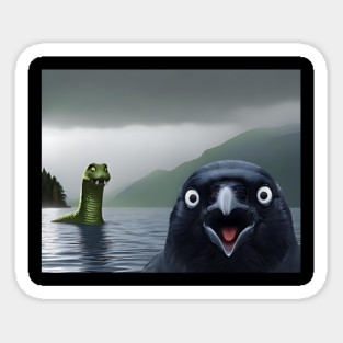 Crow Selfie with Loch Ness Monster Nessie funny photo Sticker
