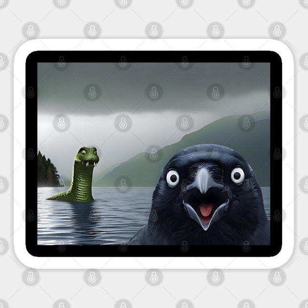 Crow Selfie with Loch Ness Monster Nessie funny photo Sticker by Luxinda