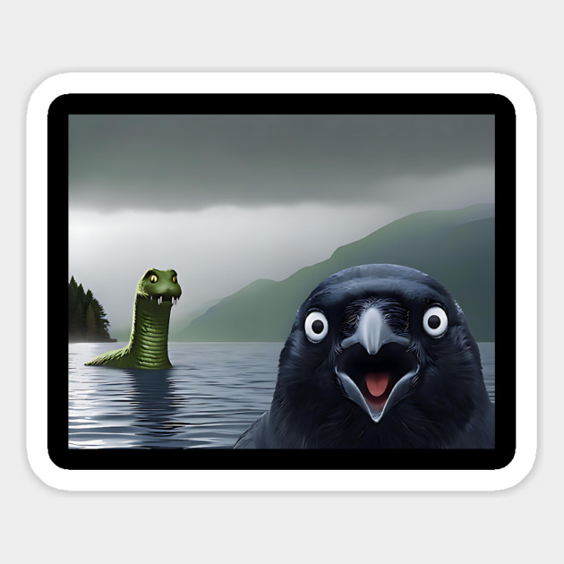 Crow Selfie with Loch Ness Monster Nessie funny photo Magnet by Luxinda