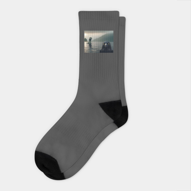 Crow Selfie with Loch Ness Monster Nessie funny photo Socks by Luxinda