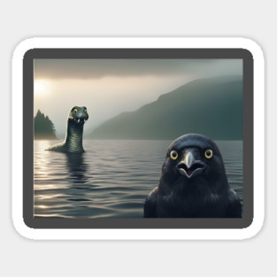 Crow Selfie with Loch Ness Monster Nessie funny photo Sticker