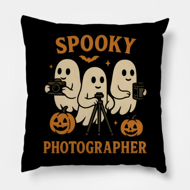 Spooky Photographer Ghost Halloween Camera Graphic Pillow by MakerMind8.2