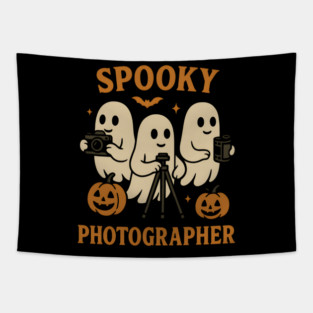 Spooky Photographer Ghost Halloween Camera Graphic Tapestry