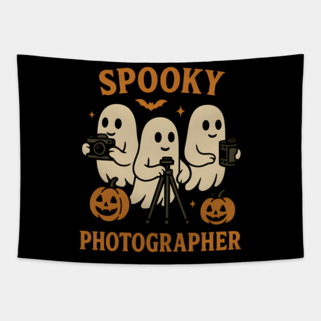 Spooky Photographer Ghost Halloween Camera Graphic Tapestry by MakerMind8.2