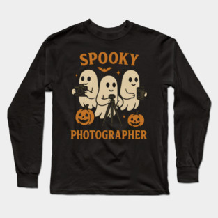 Spooky Photographer Ghost Halloween Camera Graphic Long Sleeve T-Shirt