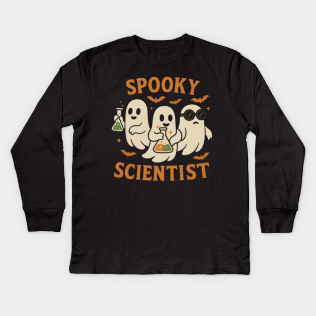 Spooky Scientist Ghost Halloween Chemistry Graphic Kids Long Sleeve T-Shirt by MakerMind8.2