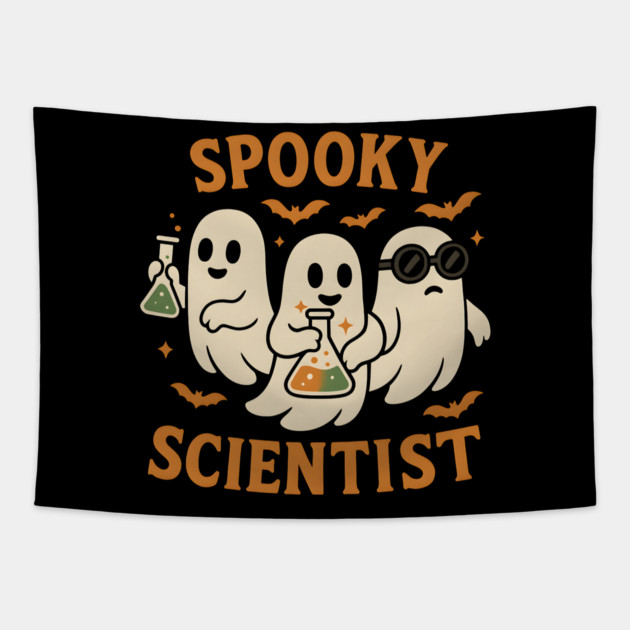 Spooky Scientist Ghost Halloween Chemistry Graphic Tapestry by MakerMind8.2