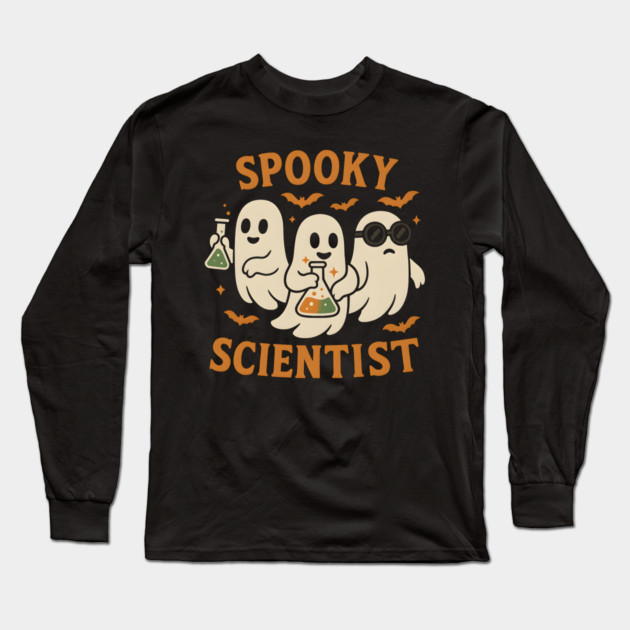 Spooky Scientist Ghost Halloween Chemistry Graphic Long Sleeve T-Shirt by MakerMind8.2
