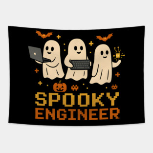 Spooky Engineer Ghost Halloween Tech Graphic Tapestry