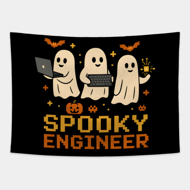 Spooky Engineer Ghost Halloween Tech Graphic Tapestry by MakerMind8.2