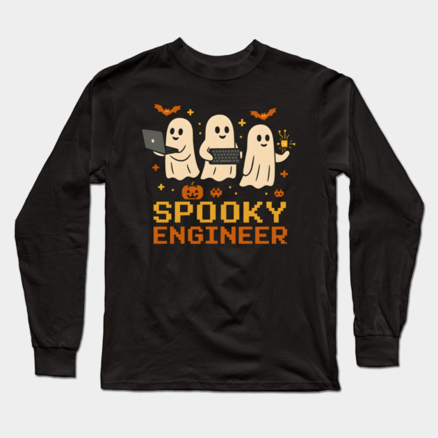 Spooky Engineer Ghost Halloween Tech Graphic Long Sleeve T-Shirt by MakerMind8.2
