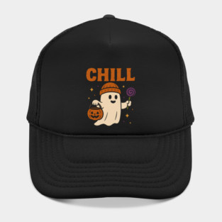 Chill Ghost Halloween Candy Pumpkin Bucket Graphic Hat