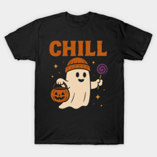 Chill Ghost Halloween Candy Pumpkin Bucket Graphic T-Shirt