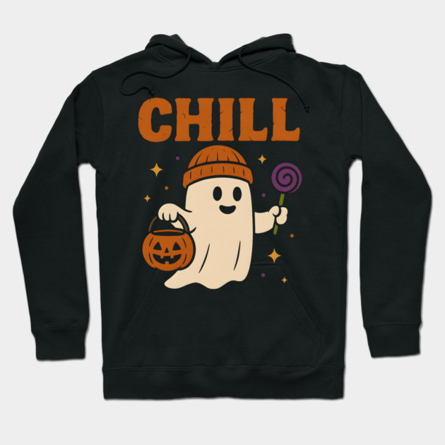 Chill Ghost Halloween Candy Pumpkin Bucket Graphic Hoodie by MakerMind8.2