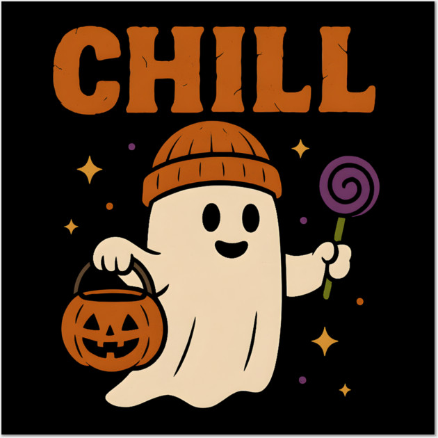Chill Ghost Halloween Candy Pumpkin Bucket Graphic Wall Art by MakerMind8.2