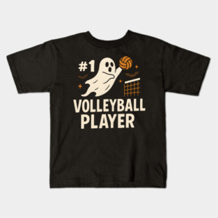 #1 Volleyball Player Ghost Halloween Graphic Kids T-Shirt