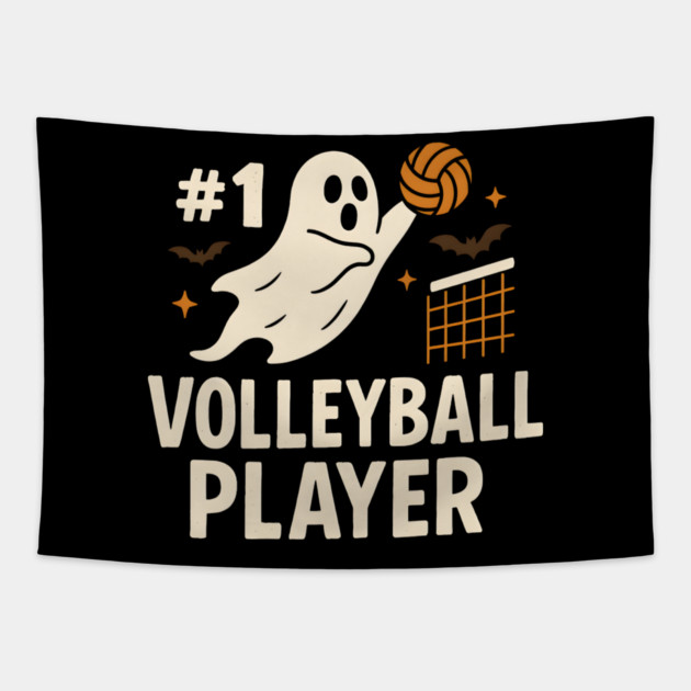 #1 Volleyball Player Ghost Halloween Graphic Tapestry by MakerMind8.2