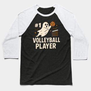 #1 Volleyball Player Ghost Halloween Graphic Baseball T-Shirt