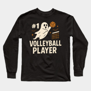 #1 Volleyball Player Ghost Halloween Graphic Long Sleeve T-Shirt