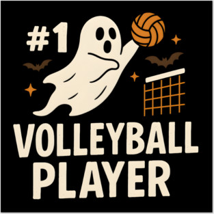 #1 Volleyball Player Ghost Halloween Graphic Posters and Art