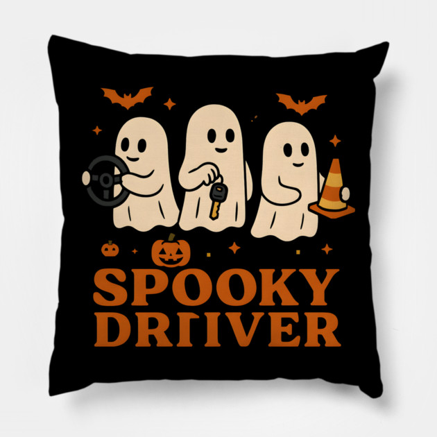 Spooky Driver Ghost Halloween Car Graphic Pillow by MakerMind8.2