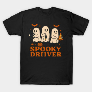 Spooky Driver Ghost Halloween Car Graphic T-Shirt