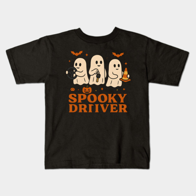 Spooky Driver Ghost Halloween Car Graphic Kids T-Shirt by MakerMind8.2