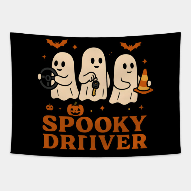Spooky Driver Ghost Halloween Car Graphic Tapestry by MakerMind8.2
