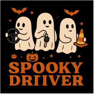 Spooky Driver Ghost Halloween Car Graphic Posters and Art