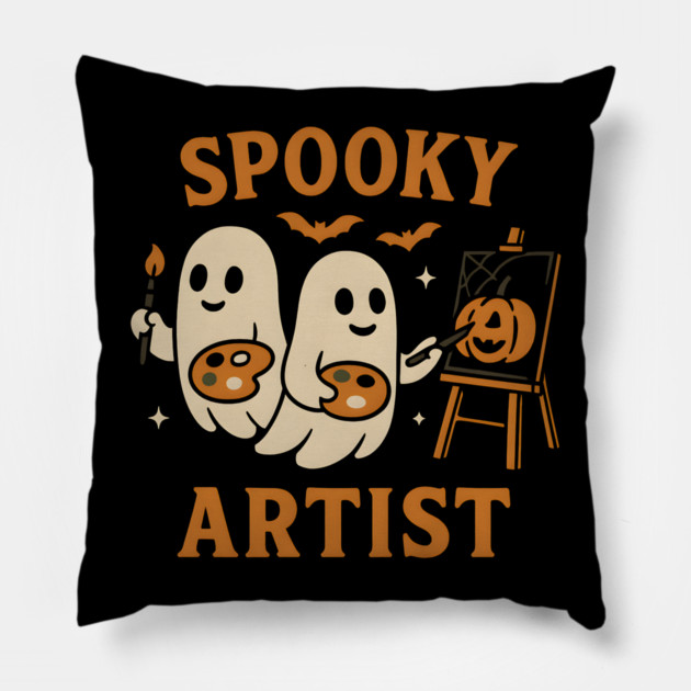 Spooky Artist Ghost Halloween Pumpkin Painting Graphic Pillow by MakerMind8.2