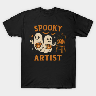 Spooky Artist Ghost Halloween Pumpkin Painting Graphic T-Shirt