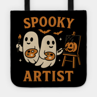 Spooky Artist Ghost Halloween Pumpkin Painting Graphic Tote