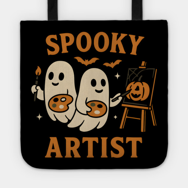 Spooky Artist Ghost Halloween Pumpkin Painting Graphic Tote by MakerMind8.2