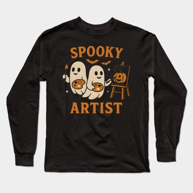 Spooky Artist Ghost Halloween Pumpkin Painting Graphic Long Sleeve T-Shirt by MakerMind8.2