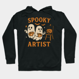 Spooky Artist Ghost Halloween Pumpkin Painting Graphic Hoodie