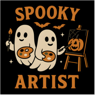 Spooky Artist Ghost Halloween Pumpkin Painting Graphic Posters and Art