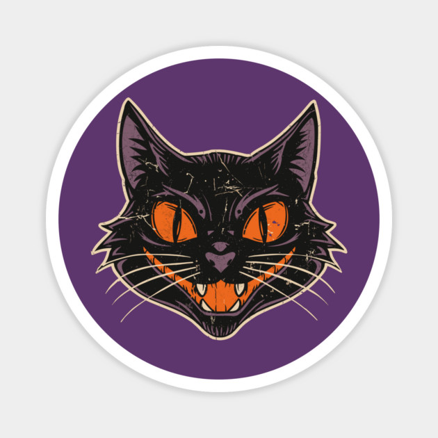 Vintage Halloween Black Cat - Distressed Magnet by JessArty