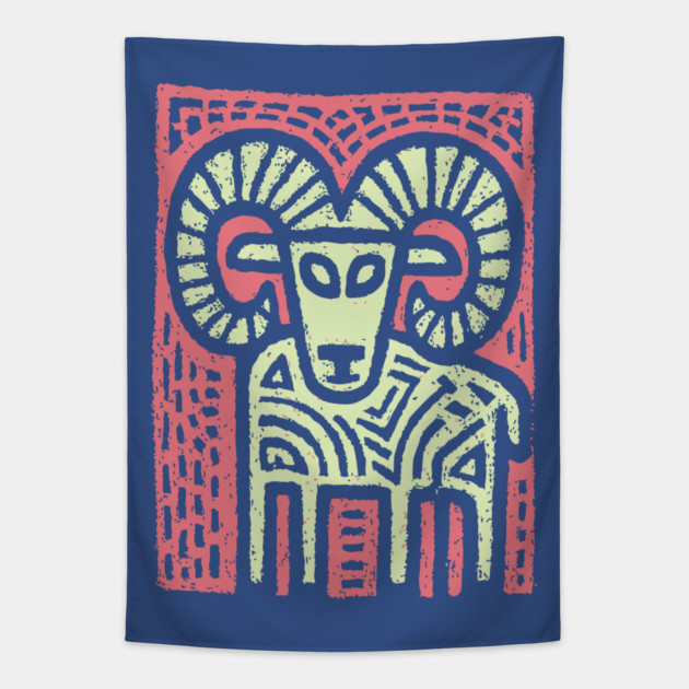 Aries Ram Zodiac | Babylonian Astrology Symbol Tapestry by TuncGK