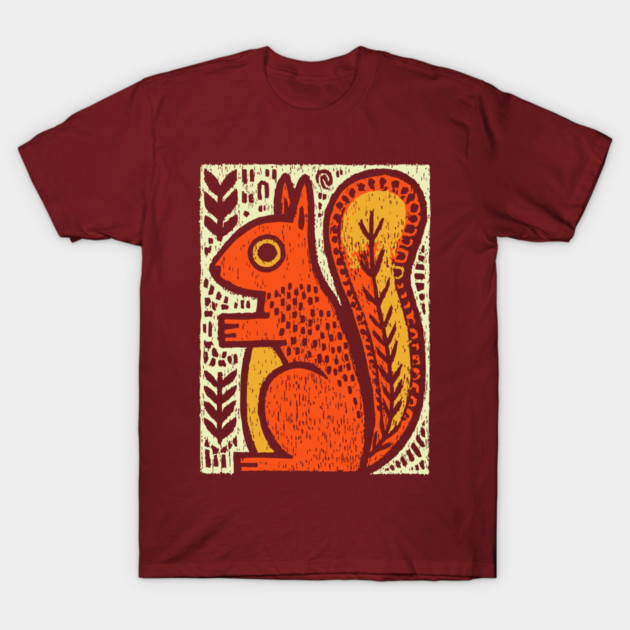 Autumn Squirrel | The Nut Gatherer Folk Art T-Shirt by TuncGK