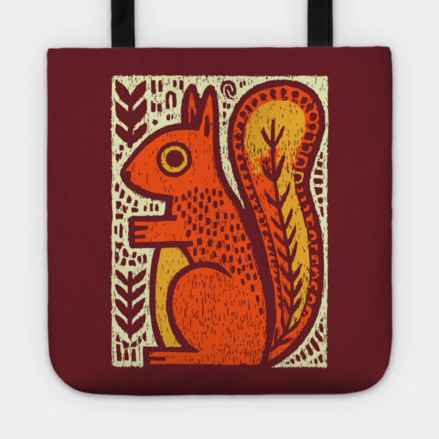 Autumn Squirrel | The Nut Gatherer Folk Art Tote by TuncGK