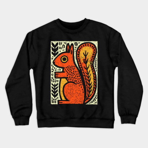 Autumn Squirrel | The Nut Gatherer Folk Art Crewneck Sweatshirt by TuncGK