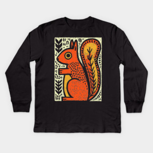 Autumn Squirrel | The Nut Gatherer Folk Art Kids Long Sleeve T-Shirt