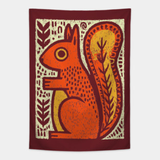 Autumn Squirrel | The Nut Gatherer Folk Art Tapestry