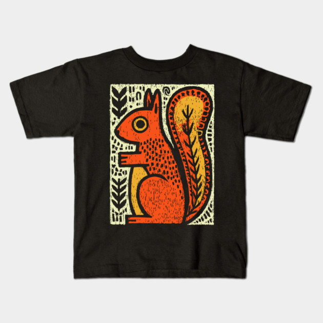 Autumn Squirrel | The Nut Gatherer Folk Art Kids T-Shirt by TuncGK