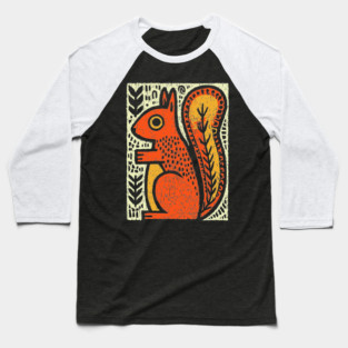 Autumn Squirrel | The Nut Gatherer Folk Art Baseball T-Shirt