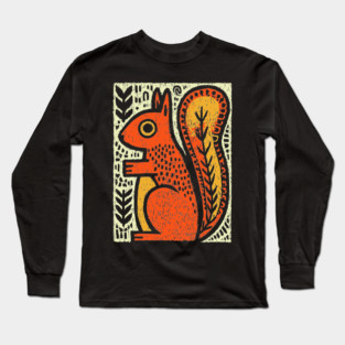 Autumn Squirrel | The Nut Gatherer Folk Art Long Sleeve T-Shirt